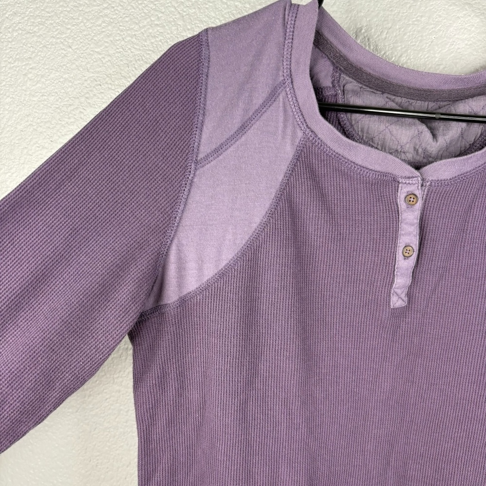 Eddie Bauer Women's Purple Henley Waffleweave Longsleeve - Picture 4 of 10